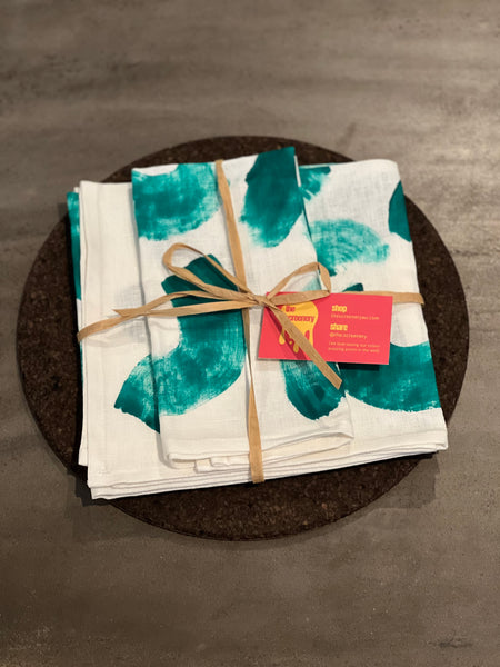 painted love - green brushed linen napkins (set of four)