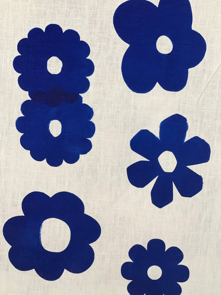 once and floral - blue flowers white linen table runner