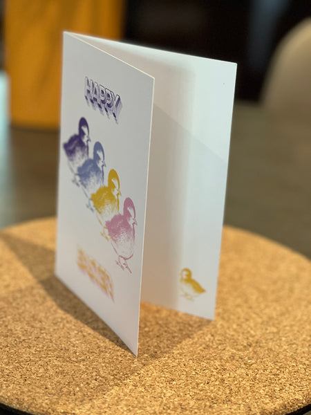 “happy easter” 4 colour easter chicks card