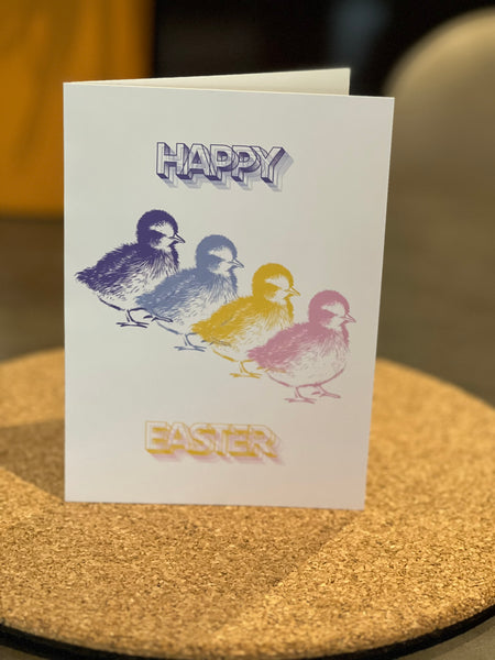 “happy easter” 4 colour easter chicks card