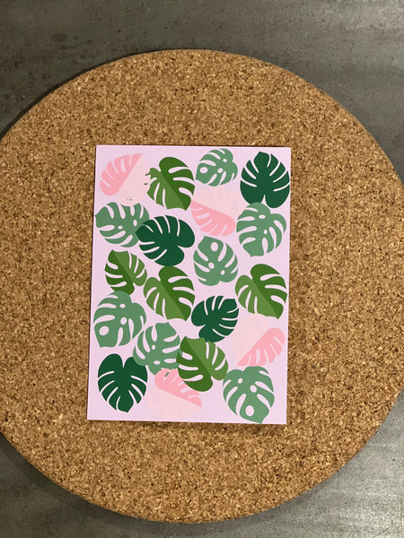 monstera fronds card (pink)