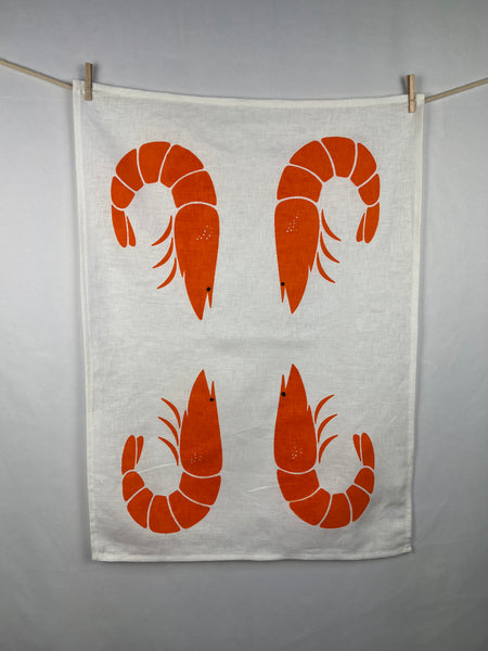 prawn to be wild - large prawns linen tea towel