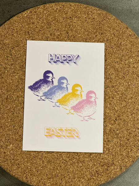 “happy easter” 4 colour easter chicks card