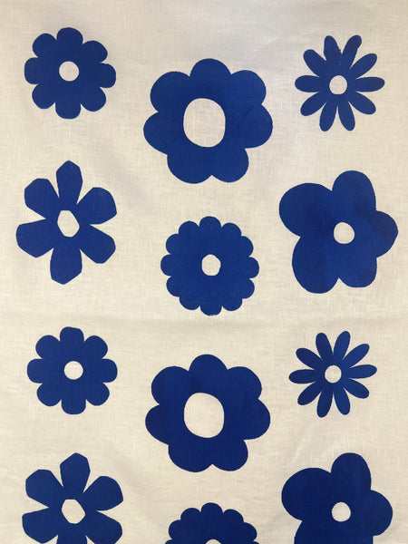 once and floral - blue flowers linen tea towel