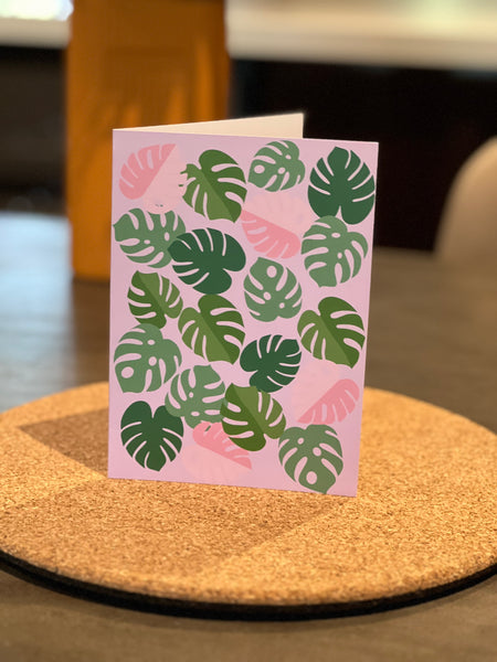 monstera fronds card (pink)