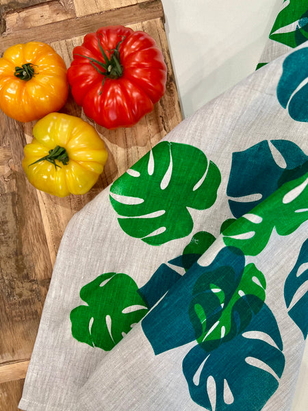 monstera mash - monstera leaf linen tea towel