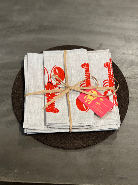 claws for applause  - lobsters oatmeal linen napkins (set of four)