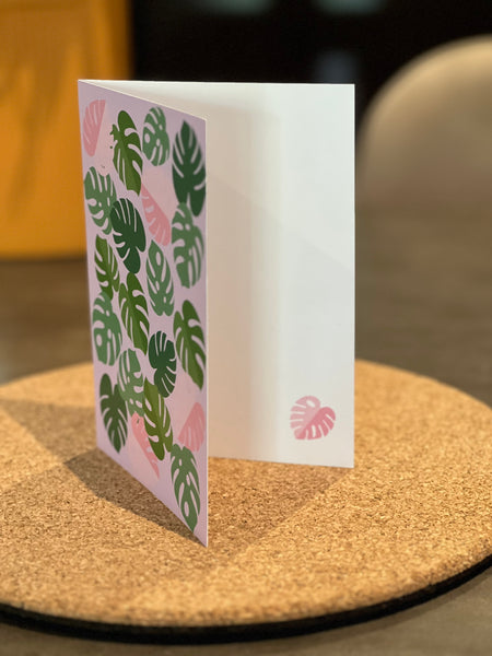 monstera fronds card (pink)