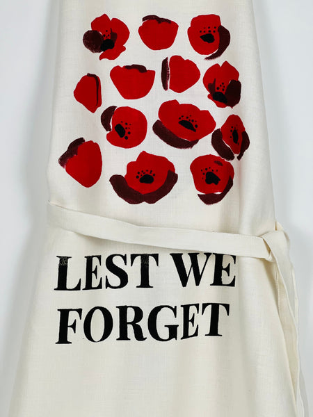 lest we forget - poppies remembrance linen apron