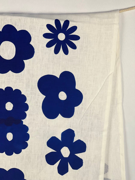 once and floral - blue flowers white linen table runner