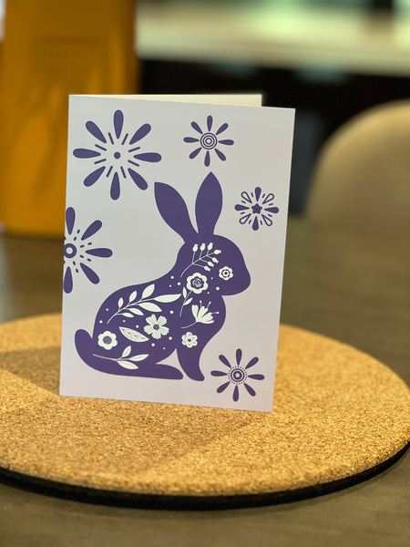 purple bunny motif card
