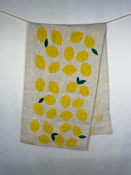 citrus got real - lemons oatmeal linen table runner