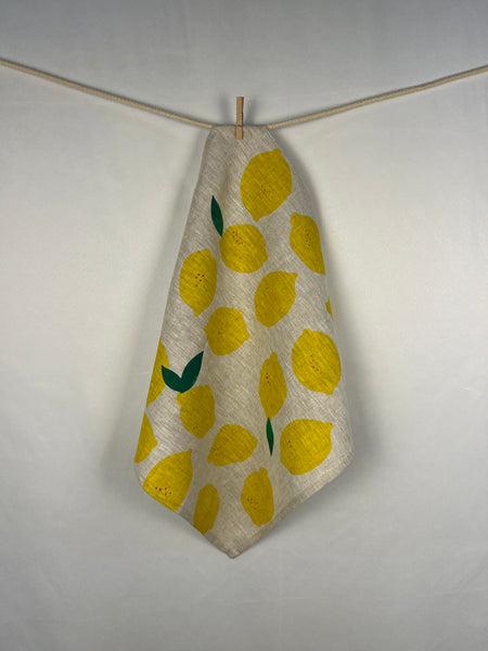 citrus got real - lemons oatmeal linen napkins (set of four)