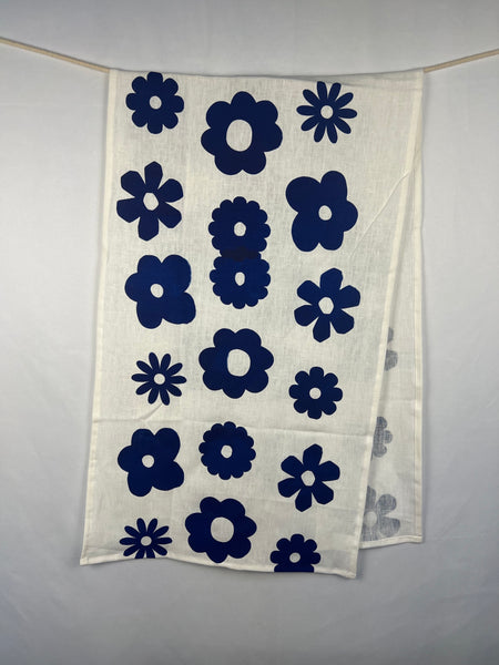 once and floral - blue flowers white linen table runner