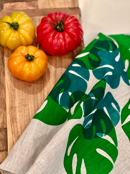 monstera mash - monstera leaf linen tea towel