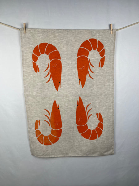 prawn to be wild - large prawns oatmeal linen tea towel