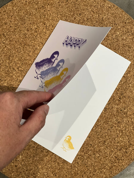 “happy easter” 4 colour easter chicks card