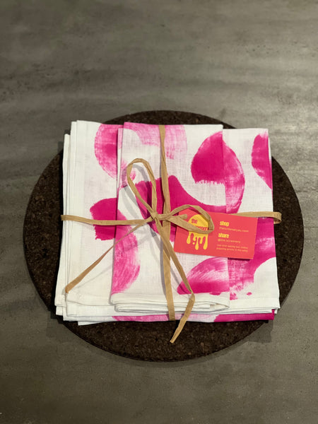 painted love - fuschia brushed linen napkins (set of four)