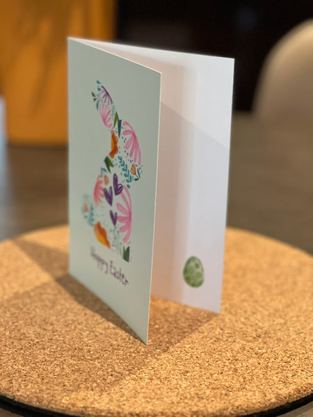 “hoppy easter” bunny watercolour card