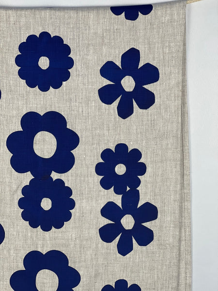once and floral - blue flowers oatmeal linen table runner