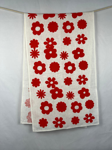once and floral - scarlet flowers white linen table runner
