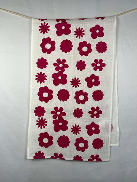 once and floral - fuschia flowers white linen table runner