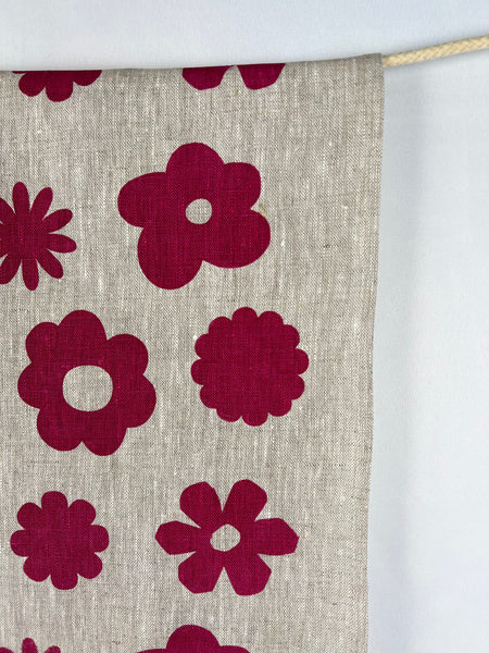 once and floral - fuschia flowers oatmeal linen table runner