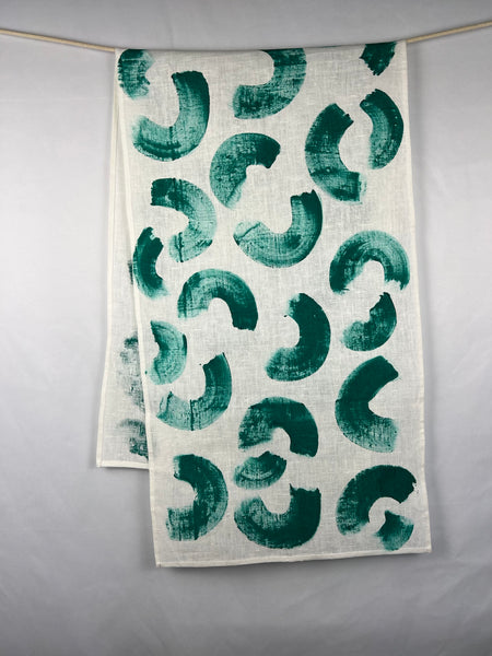 paint it forward - teal green brushstrokes white linen table runner