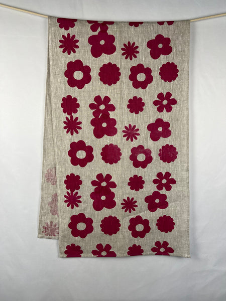 once and floral - fuschia flowers oatmeal linen table runner