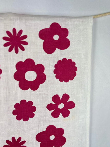 once and floral - fuschia flowers white linen table runner