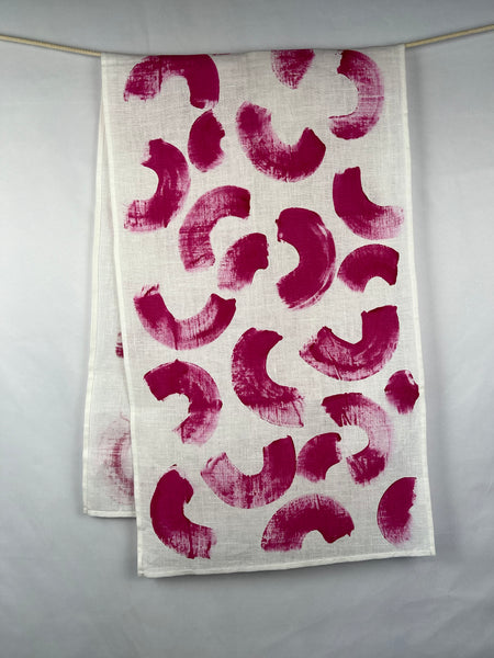 painted love - fuchsia brushstrokes white linen table runner