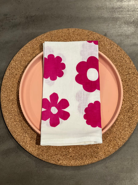once and floral - fuchsia flowers linen napkins (set of four)