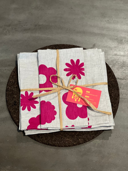 once and floral - fuchsia flowers oatmeal linen napkins (set of four)