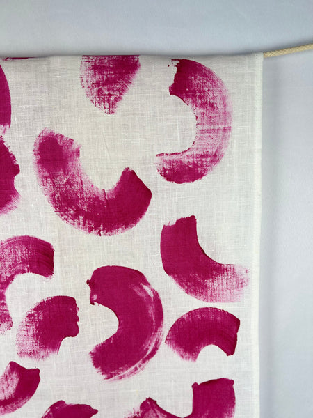 painted love - fuchsia brushstrokes white linen table runner