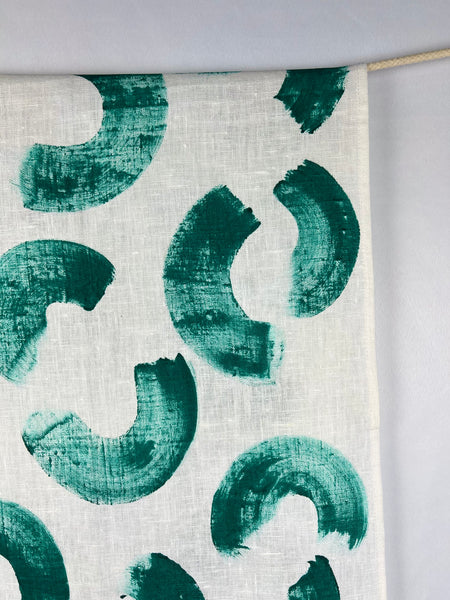 paint it forward - teal green brushstrokes white linen table runner