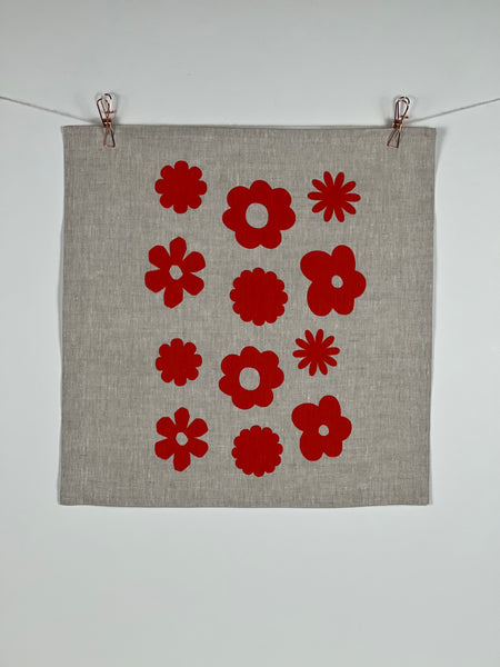 once and floral - scarlet flowers oatmeal linen napkins (set of four)