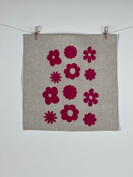 once and floral - fuchsia flowers oatmeal linen napkins (set of four)