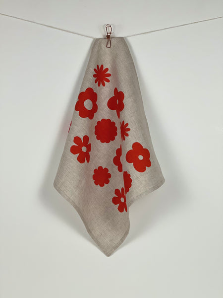 once and floral - scarlet flowers oatmeal linen napkins (set of four)