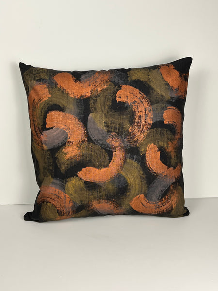 Fools Brush In - Brush Strokes Linen Cushion Cover (Black Linen) Ochre, Cream & Metallic Copper