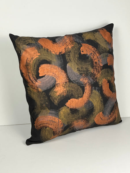 Fools Brush In - Brush Strokes Linen Cushion Cover (Black Linen) Ochre, Cream & Metallic Copper