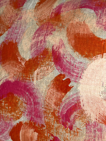 Fools Brush In - Brush Strokes Linen Cushion Cover (Oatmeal Linen) Pink, Orange & Peachy Pearl