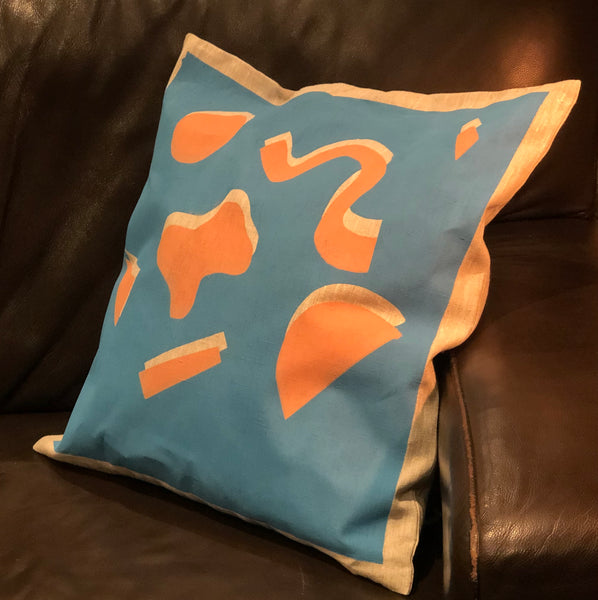 Squiggle Me This - Linen Cushion Cover (Coastal Blue x Peach)