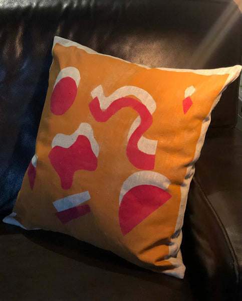 Squiggle Me This - Linen Cushion Cover (Golden Copper x Hot Pink)