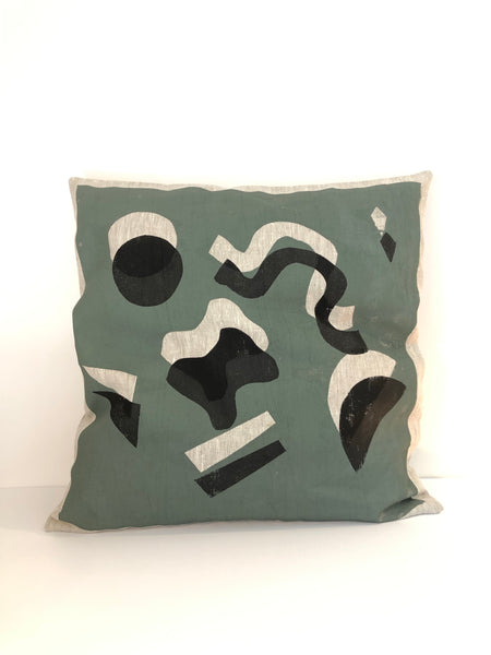 Squiggle me this - linen cushion cover (khaki green x black)