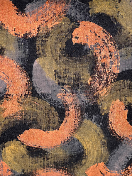 Fools Brush In - Brush Strokes Linen Cushion Cover (Black Linen) Ochre, Cream & Metallic Copper