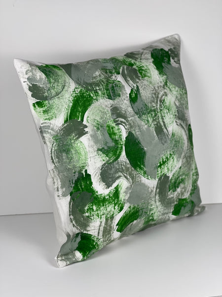Fools Brush In - Brush Strokes Linen Cushion Cover (Off White Linen) Bottle Green, Sage & Pewter Green