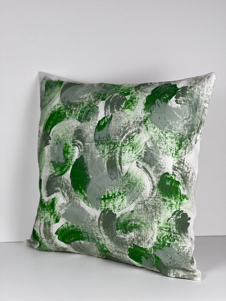 Fools Brush In - Brush Strokes Linen Cushion Cover (Off White Linen) Bottle Green, Sage & Pewter Green