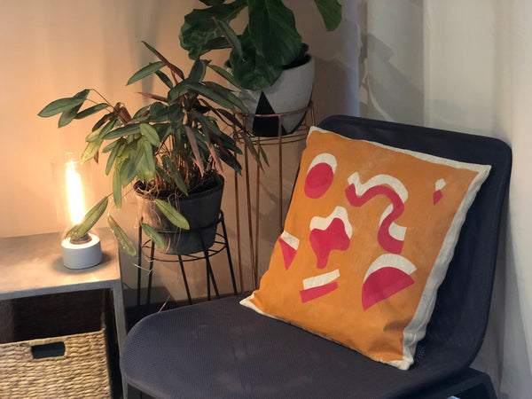 Squiggle Me This - Linen Cushion Cover (Golden Copper x Hot Pink)