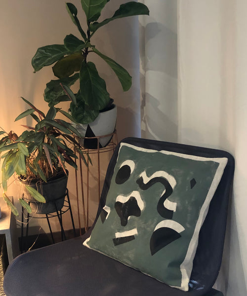 Squiggle me this - linen cushion cover (khaki green x black)