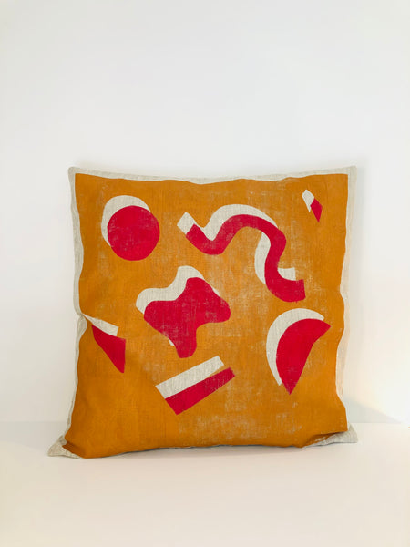 Squiggle Me This - Linen Cushion Cover (Golden Copper x Hot Pink)
